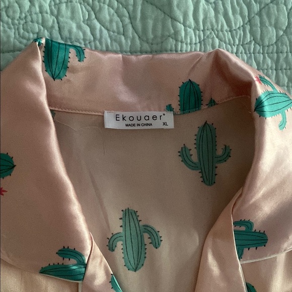 Satin Cactus Print Pink Pajama Set - Picture 2 of 7